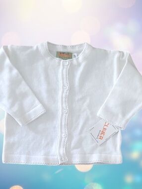 Claver Girl's White Pointelle Cardigan Sweater